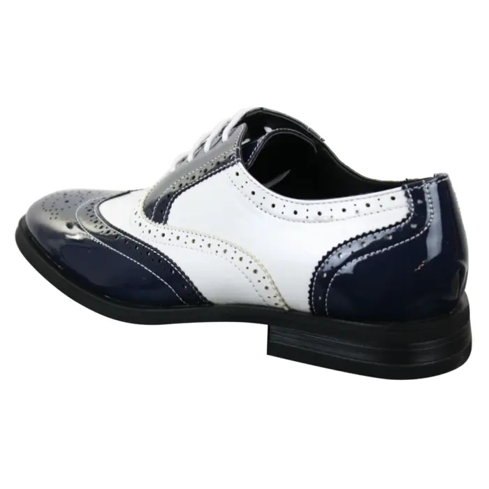 Mens Lace Patent Brogues Shoes Gatsby Classic 1920's Shiny White Black Red - Image 10