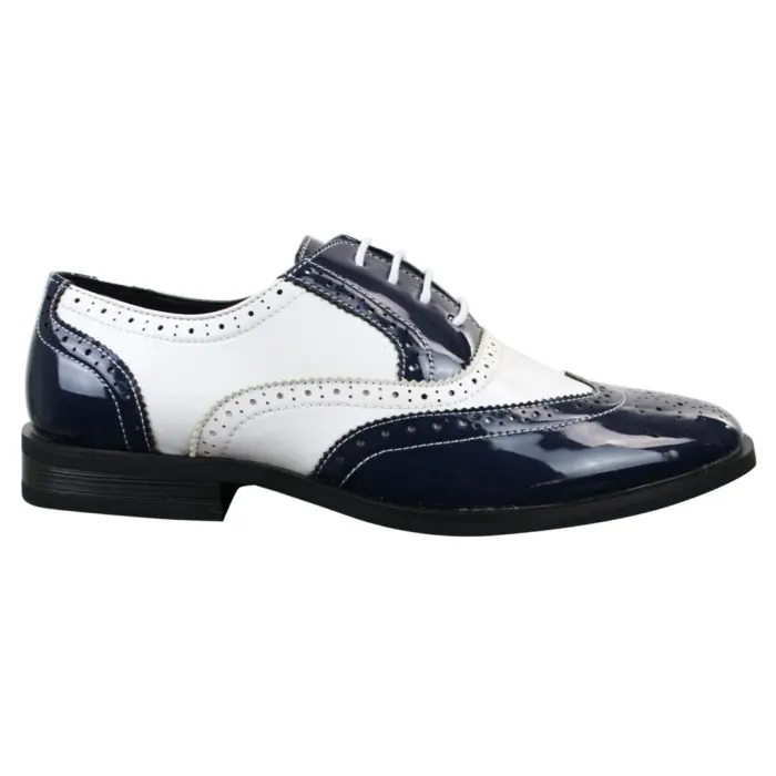 Mens Lace Patent Brogues Shoes Gatsby Classic 1920's Shiny White Black Red - Image 9