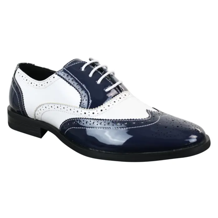 Mens Lace Patent Brogues Shoes Gatsby Classic 1920's Shiny White Black Red - Image 7