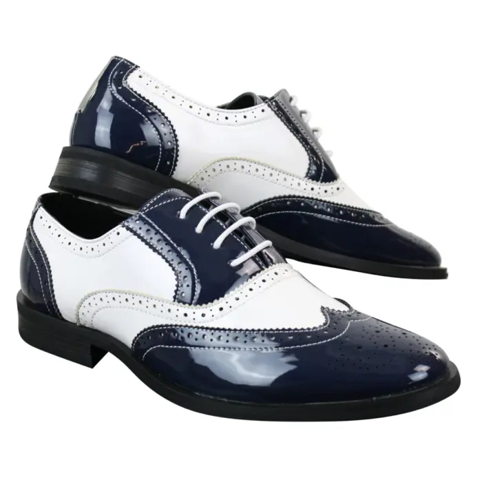 Mens Lace Patent Brogues Shoes Gatsby Classic 1920's Shiny White Black Red - Image 8