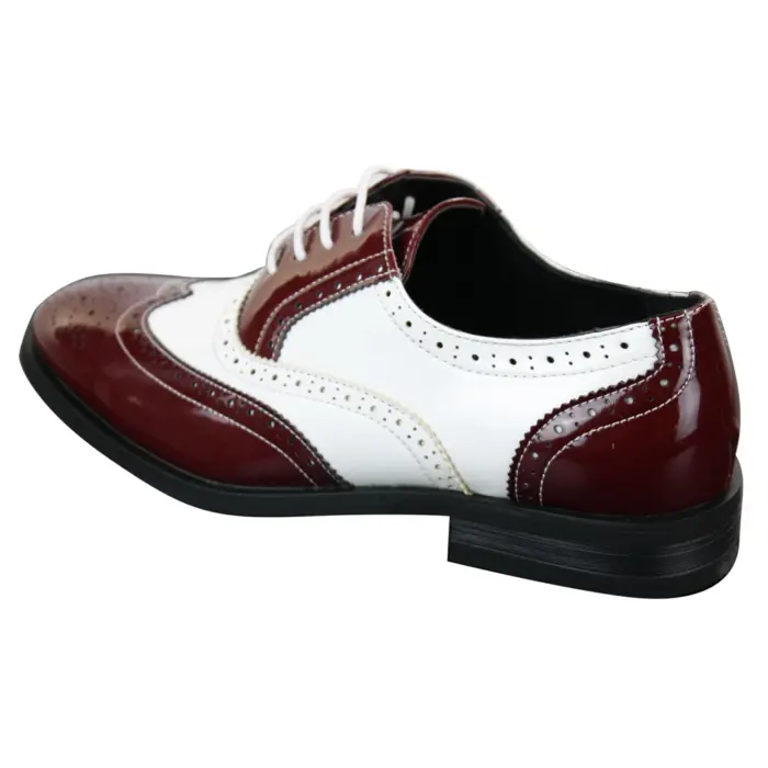 Mens Lace Patent Brogues Shoes Gatsby Classic 1920's Shiny White Black Red - Image 13