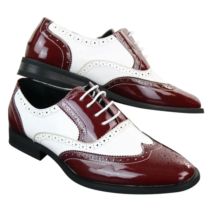 Mens Lace Patent Brogues Shoes Gatsby Classic 1920's Shiny White Black Red - Image 12