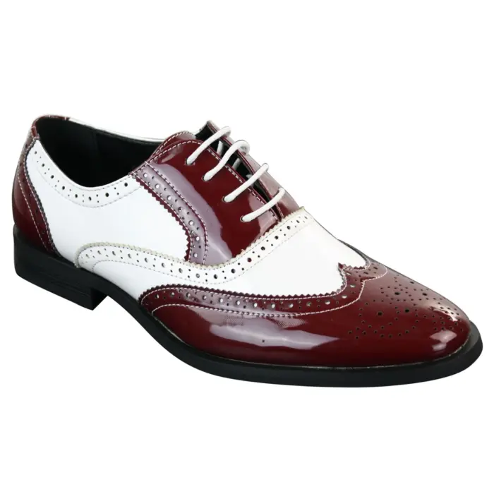 Mens Lace Patent Brogues Shoes Gatsby Classic 1920's Shiny White Black Red - Image 11