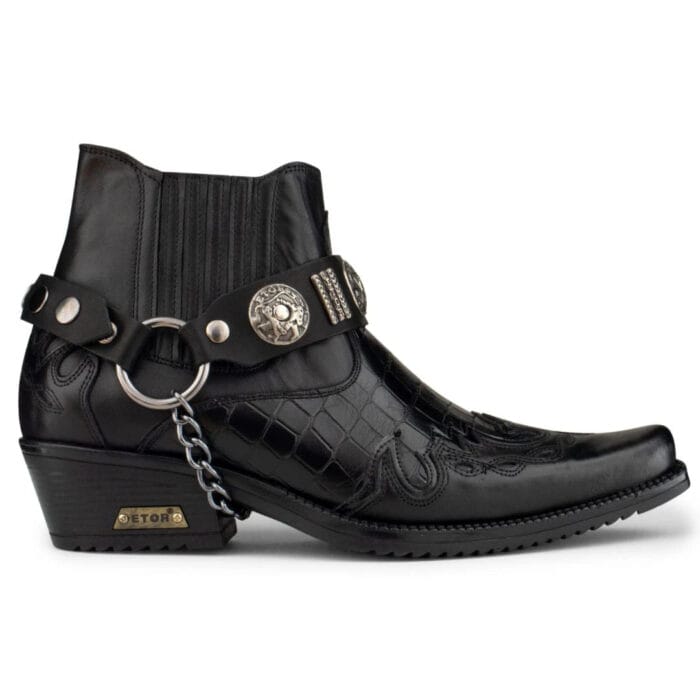 Mens Real Leather Crocodile Cowboy Ankle Boots Chain Western Cuban Heel Dancing - Image 1