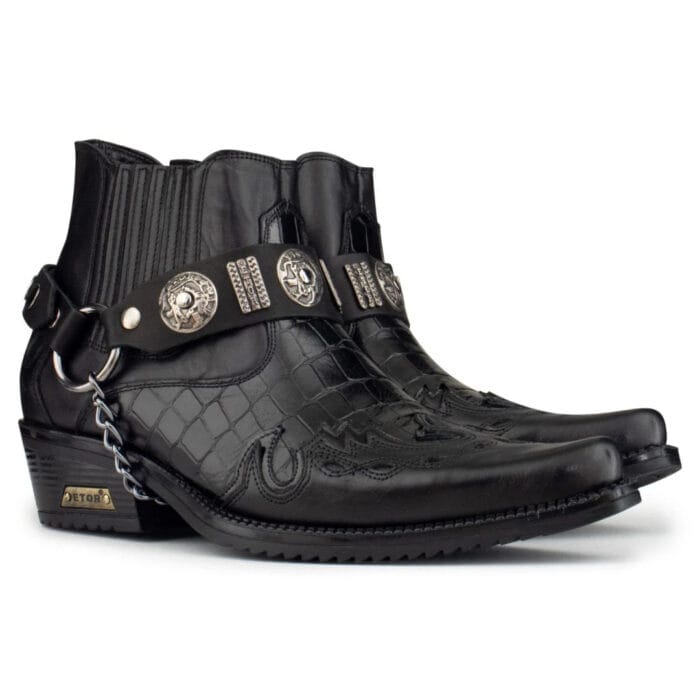 Mens Real Leather Crocodile Cowboy Ankle Boots Chain Western Cuban Heel Dancing - Image 2