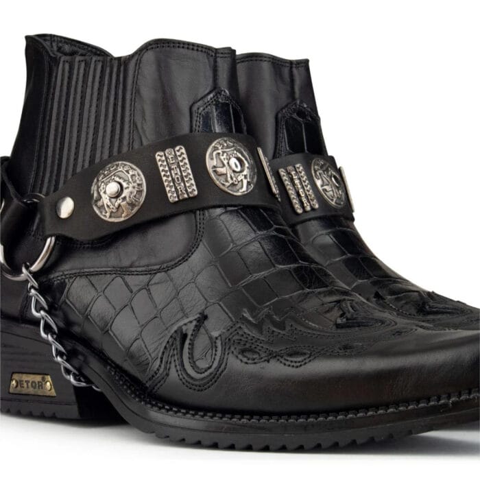 Mens Real Leather Crocodile Cowboy Ankle Boots Chain Western Cuban Heel Dancing - Image 3