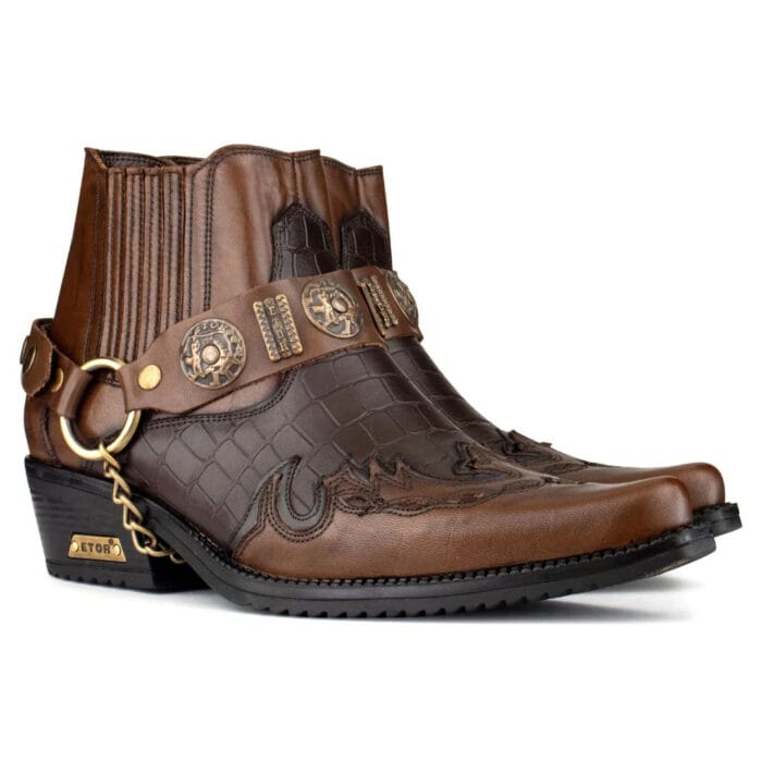 Mens Real Leather Crocodile Cowboy Ankle Boots Chain Western Cuban Heel Dancing - Image 7