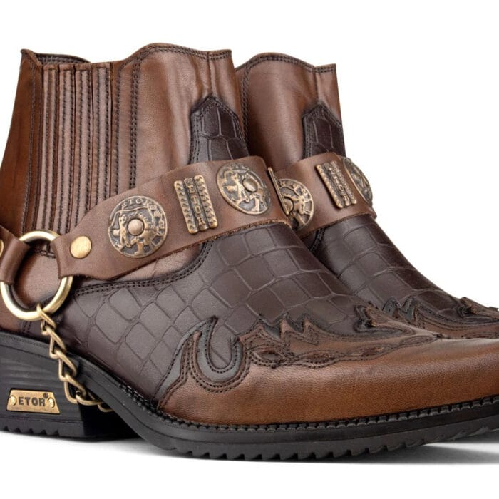 Mens Real Leather Crocodile Cowboy Ankle Boots Chain Western Cuban Heel Dancing - Image 8