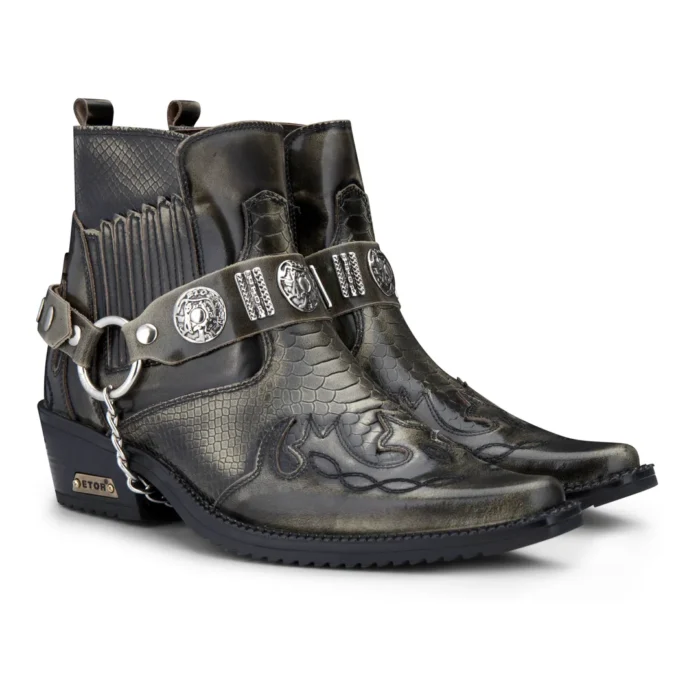 Mens Ankle Cowboy Boots Premium Real Leather Vintage Wincklepickers Riding Dancing Boots Cuban Heel - Image 12