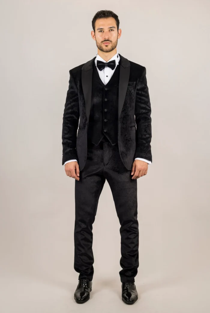 TruClothing AK-26 - Men's Black 3 Piece Wedding Tuxedo Suit - Image 1