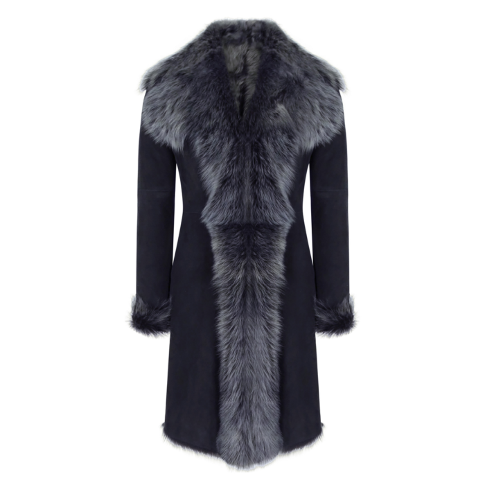Black Grey 3/4 Length Ladies Suede Real Toscana Sheepskin Coat Tailored Fit - Image 1