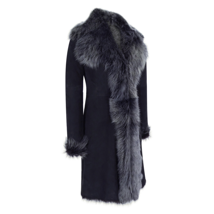 Black Grey 3/4 Length Ladies Suede Real Toscana Sheepskin Coat Tailored Fit - Image 2