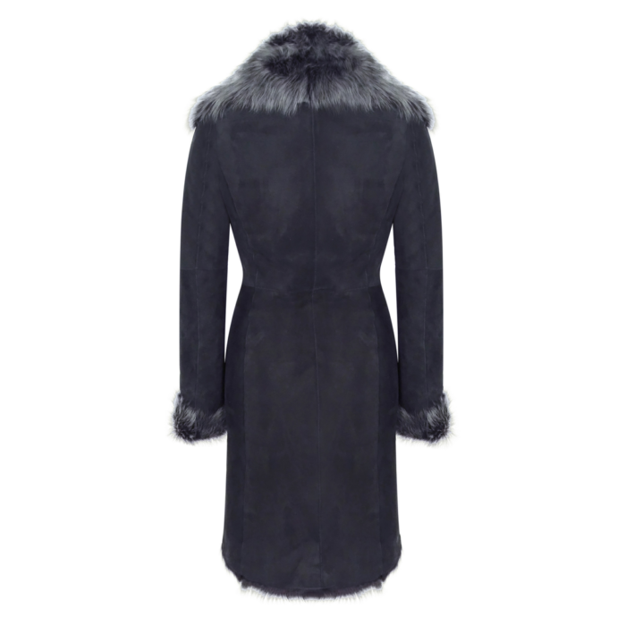 Black Grey 3/4 Length Ladies Suede Real Toscana Sheepskin Coat Tailored Fit - Image 7
