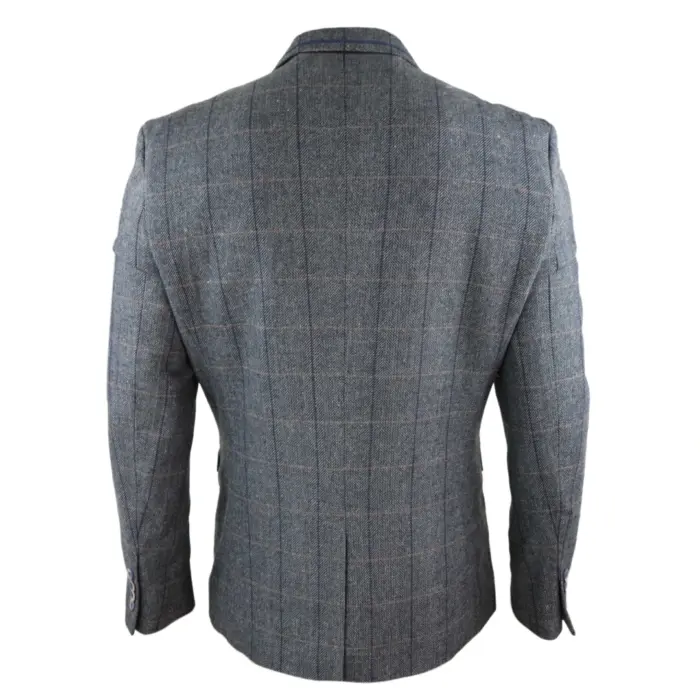 Mens Tweed Herringbone Check Grey Navy Brown Vintage Fit Blinders Blazer - Image 4