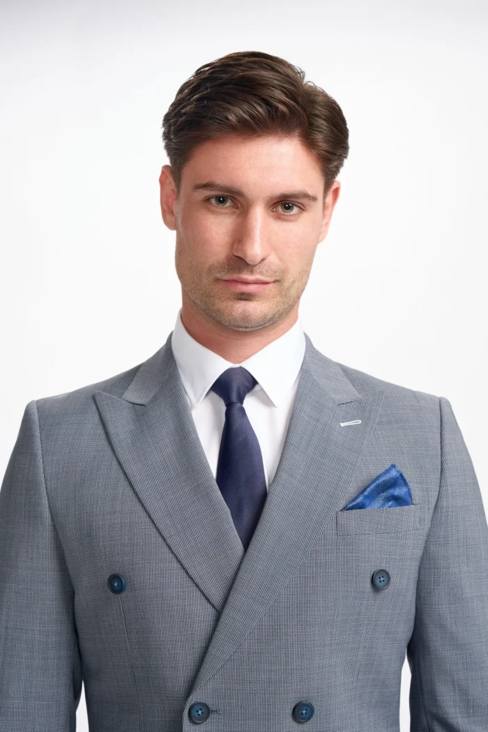 Men's Suit Grey 2 Piece Double Breasted Tailored Fit Formal Wedding Dress - Image 3