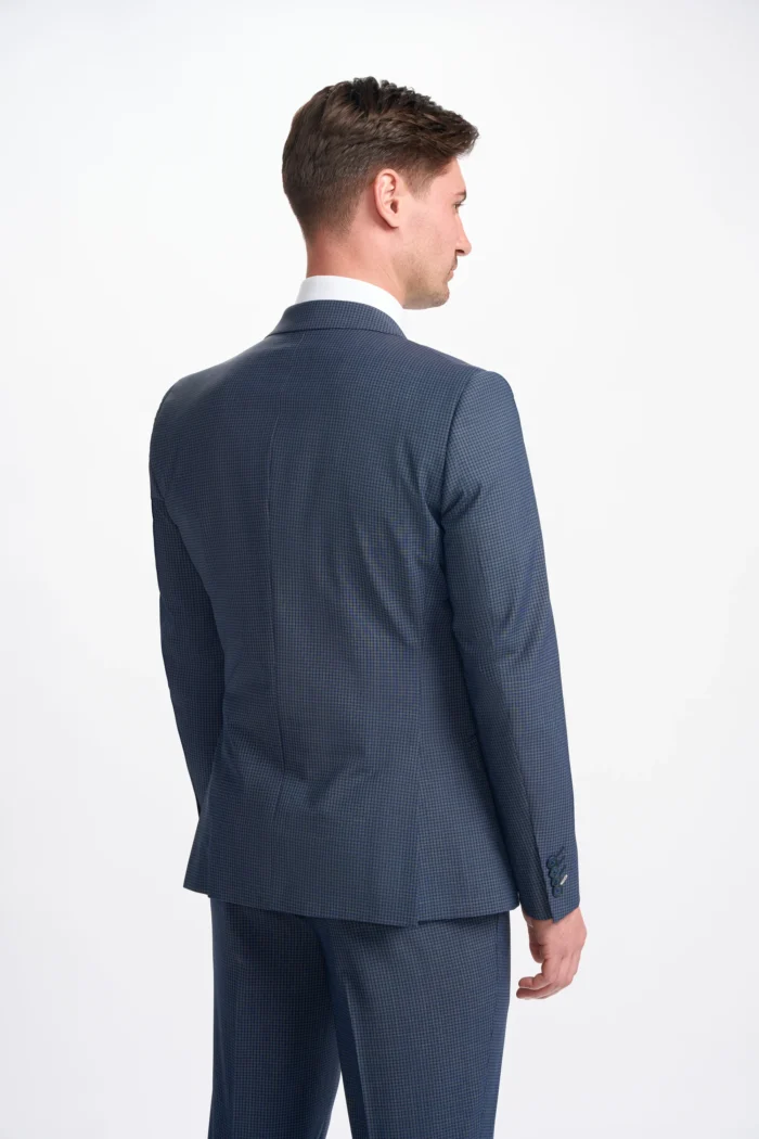 Men's Suit Navy Check 2 Piece Double Breasted Tailored Fit Formal Wedding Dress - Image 6