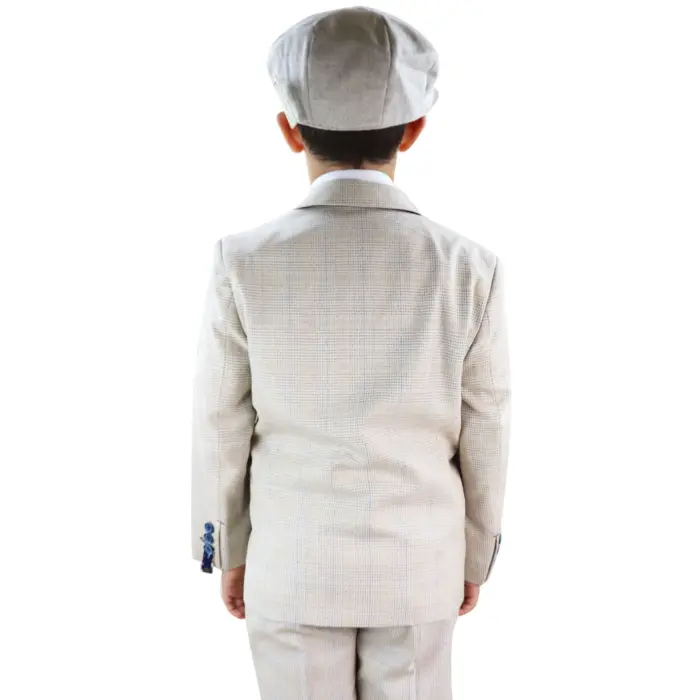 Boys 3 Piece Suit Tweed Cream Black Tailored Fit Wedding Blinders Classic - Image 5
