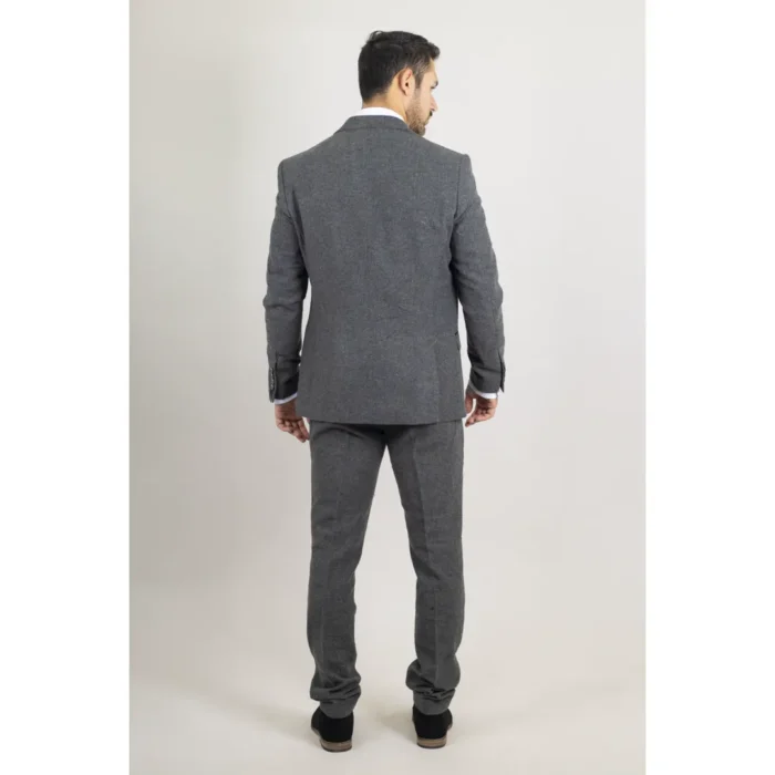 Men's Suit Grey 3 Piece Herringbone Tweed Wool Blend Classic Formal Dress - Image 7