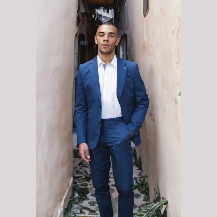 Mens 2 Piece Summer Suit Blue Office Wedding Smart Casual Classic Italian Tailored Fit - Image 2