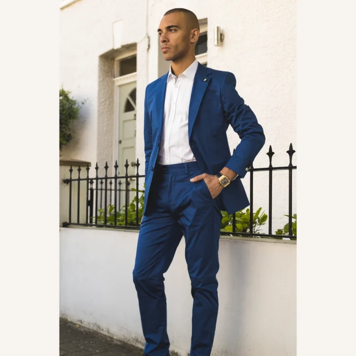 Mens 2 Piece Summer Suit Blue Office Wedding Smart Casual Classic Italian Tailored Fit - Image 4