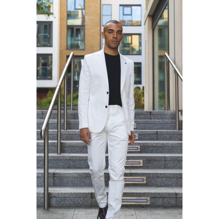 Mens 2 Piece Summer Suit Cream Office Wedding Smart Casual Classic Italian Tailored Fit - Image 4