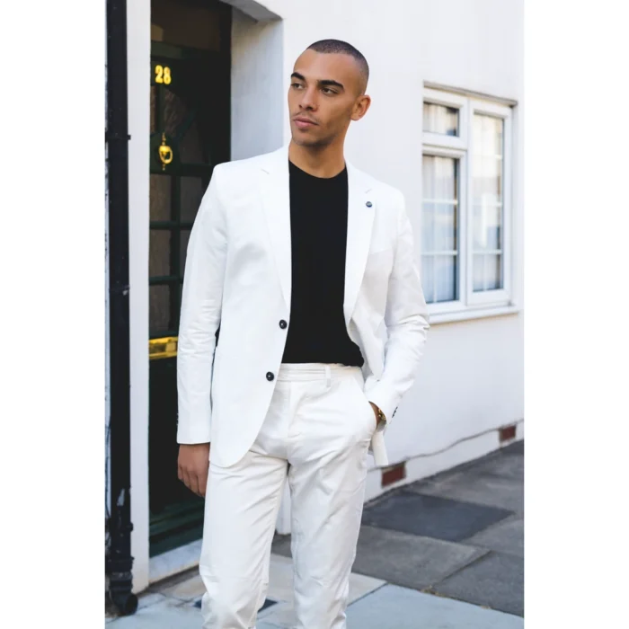 Mens 2 Piece Summer Suit Cream Office Wedding Smart Casual Classic Italian Tailored Fit - Image 3