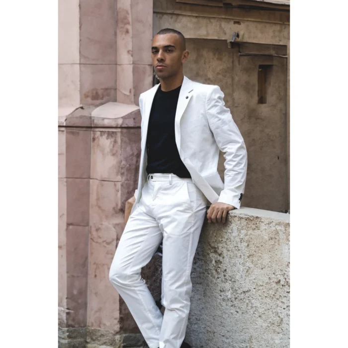 Mens 2 Piece Summer Suit Cream Office Wedding Smart Casual Classic Italian Tailored Fit - Image 2