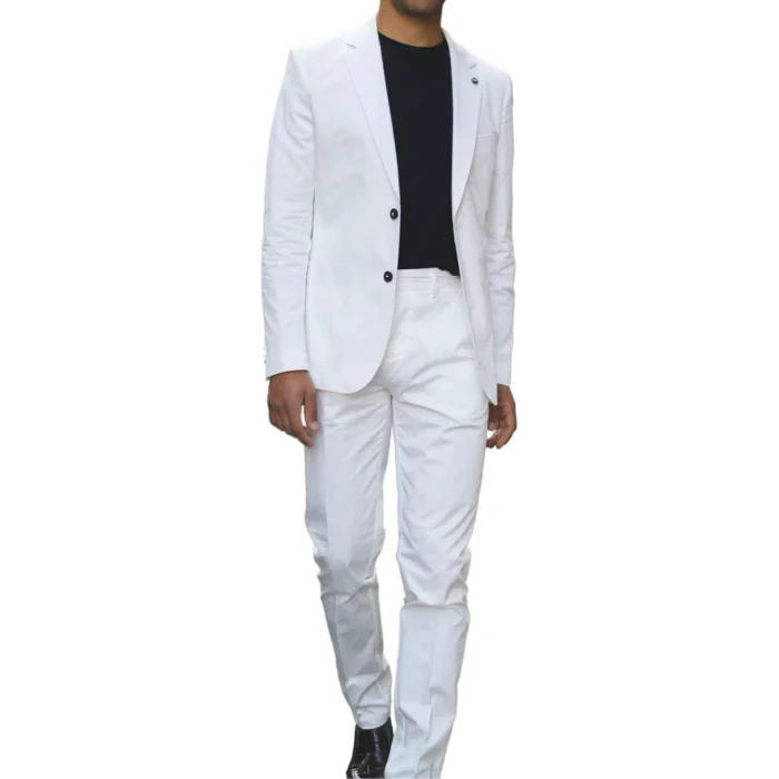 Mens 2 Piece Summer Suit Cream Office Wedding Smart Casual Classic Italian Tailored Fit - Image 1
