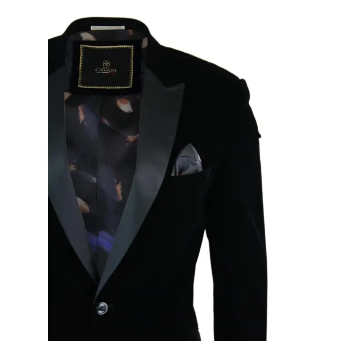 Mens Soft Velvet Black Navy 1 Button Dinner Jacket Tuxedo Blazer Smart Casual Fit - Image 2