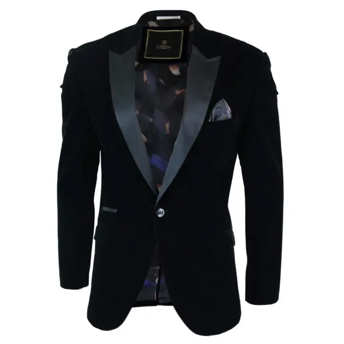 Mens Soft Velvet Black Navy 1 Button Dinner Jacket Tuxedo Blazer Smart Casual Fit - Image 4