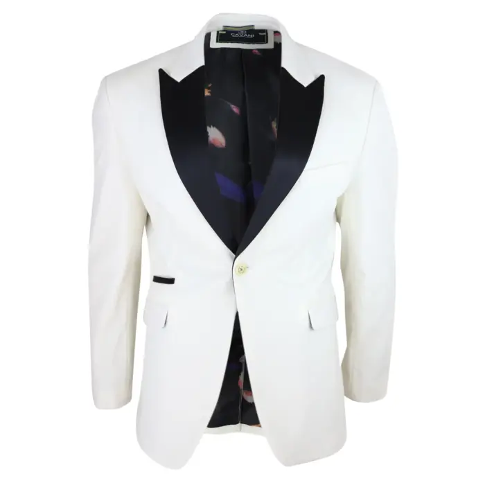 Mens Soft Velvet Ivory Cream 1 Button Dinner Jacket Tuxedo Blazer Smart Casual Fit - Image 1