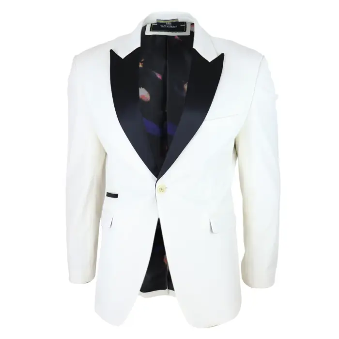 Mens Soft Velvet Ivory Cream 1 Button Dinner Jacket Tuxedo Blazer Smart Casual Fit - Image 5