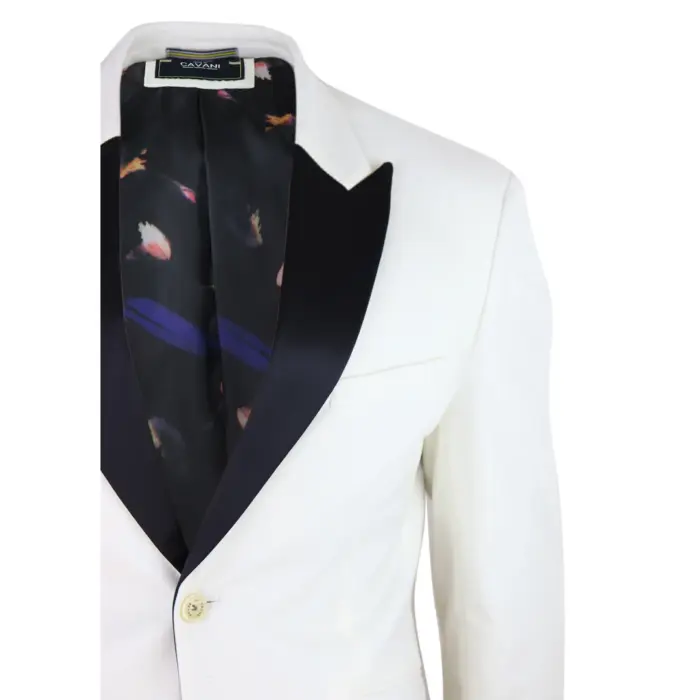 Mens Soft Velvet Ivory Cream 1 Button Dinner Jacket Tuxedo Blazer Smart Casual Fit - Image 4