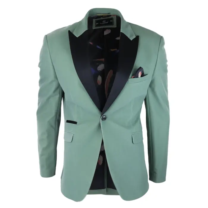 Mens Velvet Blazer Tuxedo Jacket Black Satin Lapel Pastel Blue Pink Green - Image 1