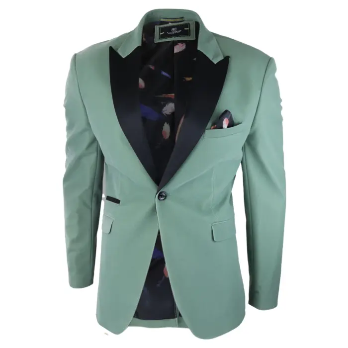 Mens Velvet Blazer Tuxedo Jacket Black Satin Lapel Pastel Blue Pink Green - Image 2