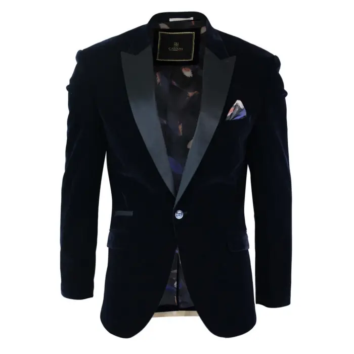 Mens Soft Velvet Black Navy 1 Button Dinner Jacket Tuxedo Blazer Smart Casual Fit - Image 5