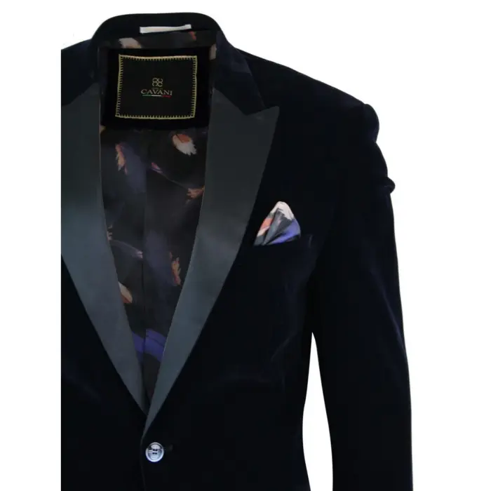 Mens Soft Velvet Black Navy 1 Button Dinner Jacket Tuxedo Blazer Smart Casual Fit - Image 8