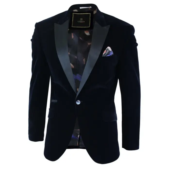 Mens Soft Velvet Black Navy 1 Button Dinner Jacket Tuxedo Blazer Smart Casual Fit - Image 7