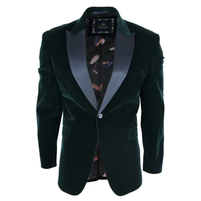 Mens Soft Velvet Olive Green 1 Button Dinner Jacket Tuxedo Blazer Smart Casual Fit - Image 1