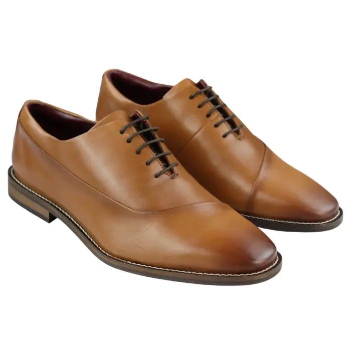 Mens Laced Real Leather Derby Shoes Smart Formal Classic Black Brown - Image 11