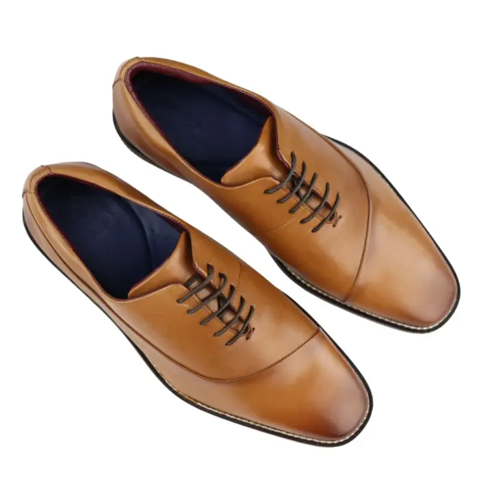Mens Laced Real Leather Derby Shoes Smart Formal Classic Black Brown - Image 10