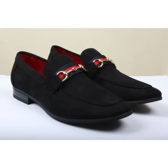 Men's Suede Leather Lined Gold Buckle Loafers - Image 2