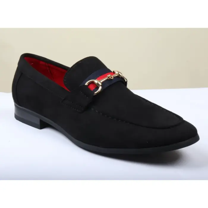 Men's Suede Leather Lined Gold Buckle Loafers - Image 7