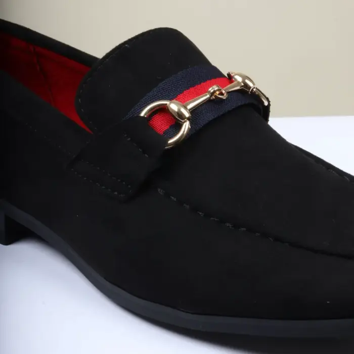 Men's Suede Leather Lined Gold Buckle Loafers - Image 6