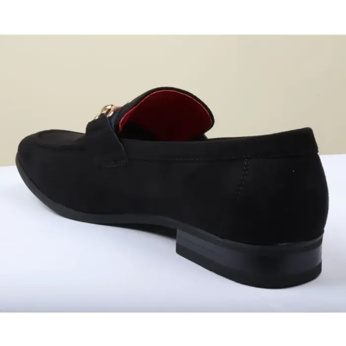 Men's Suede Leather Lined Gold Buckle Loafers - Image 5