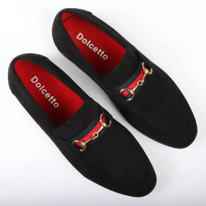 Men's Suede Leather Lined Gold Buckle Loafers - Image 3