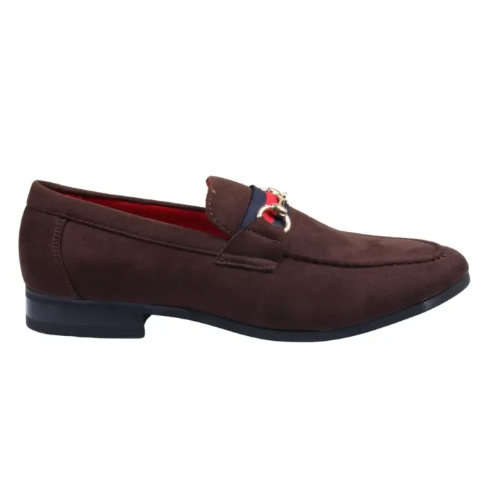 Men's Suede Leather Lined Gold Buckle Loafers - Image 8
