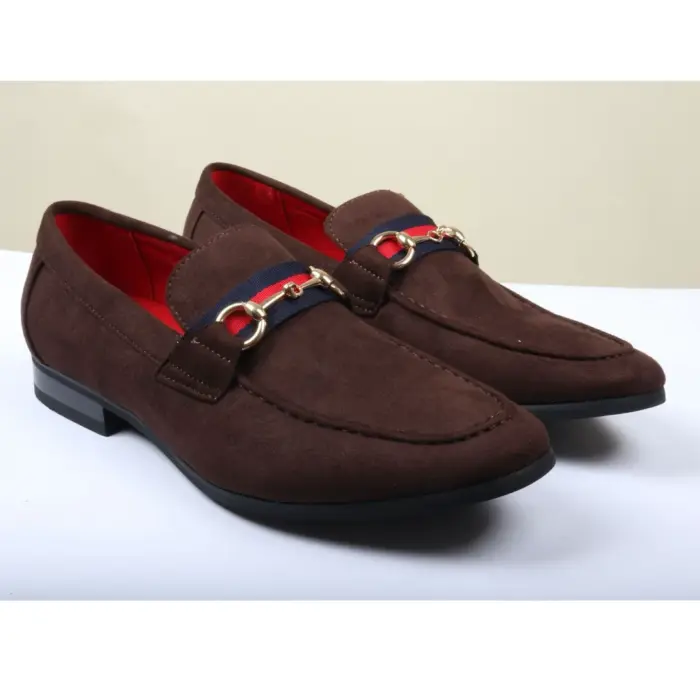 Men's Suede Leather Lined Gold Buckle Loafers - Image 10