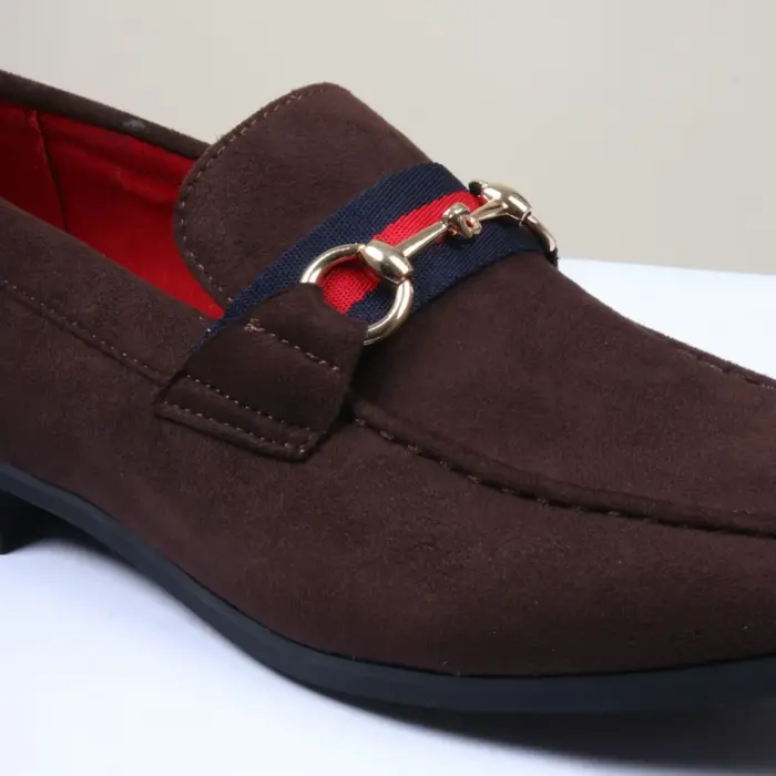 Men's Suede Leather Lined Gold Buckle Loafers - Image 9