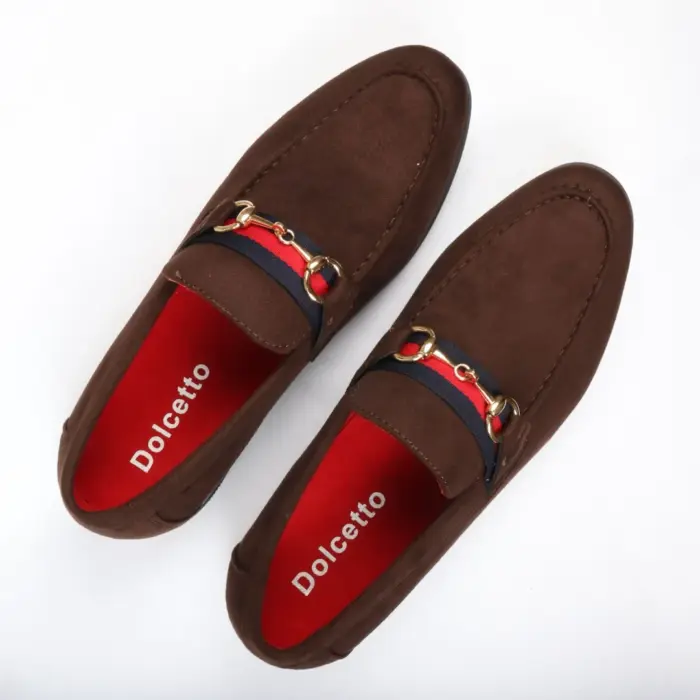 Men's Suede Leather Lined Gold Buckle Loafers - Image 11